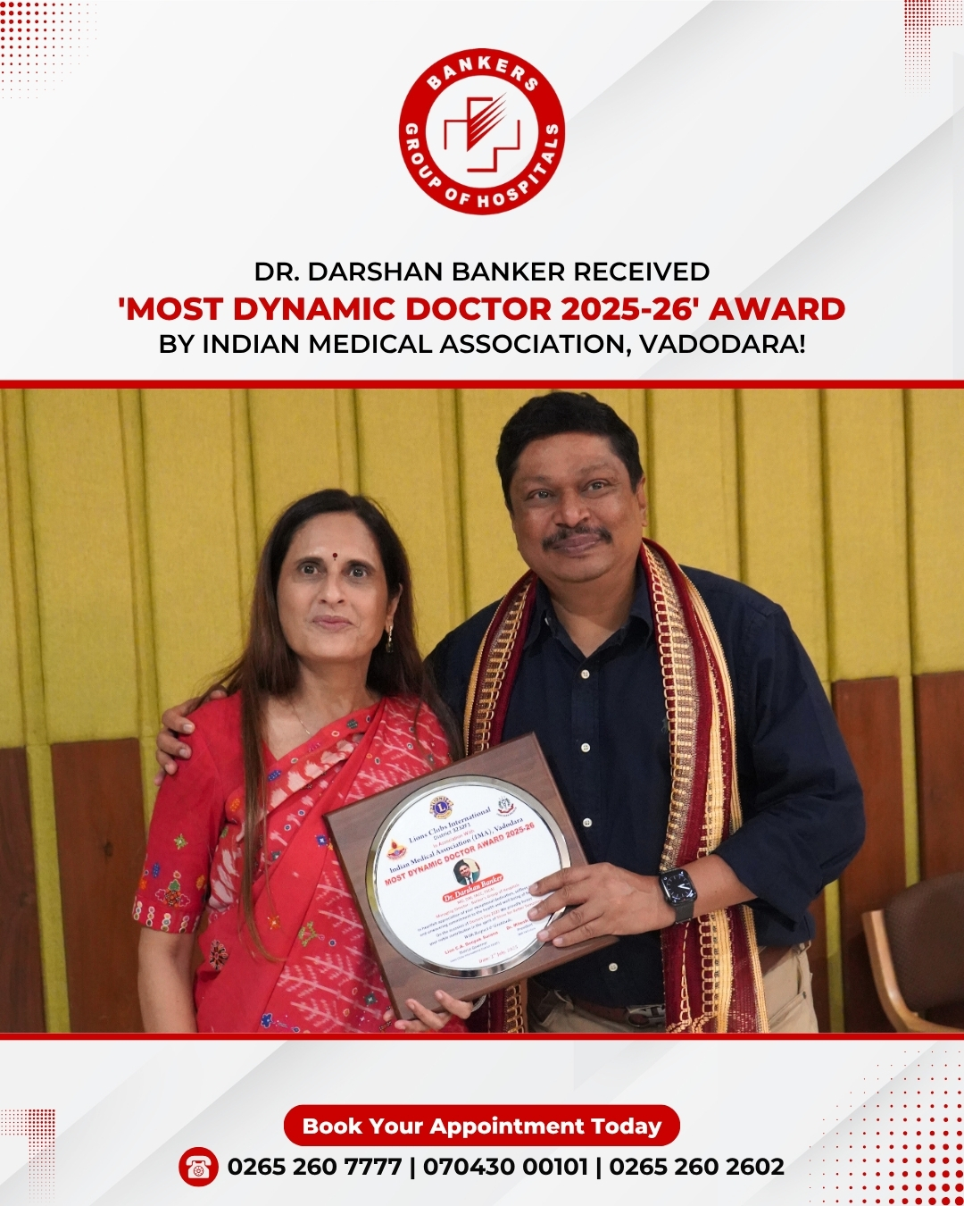Dr. Darshan Banker has been honored with the prestigious Most Dynamic Doctor Award 2025-26